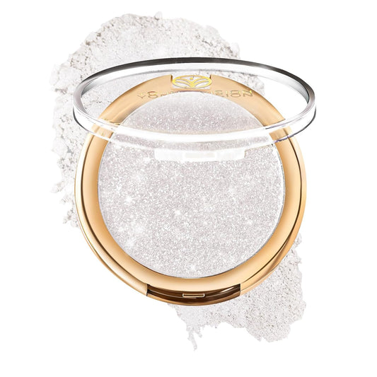 YOUNG VISION Pressed Powder Highlighter, Baked Natural Glow Contour Powder & Face Highlighter, Cruelty Free, Shimmer Highlighting Makeup for Face, Eye, Eyeshadow, Body, Skin (Silver)