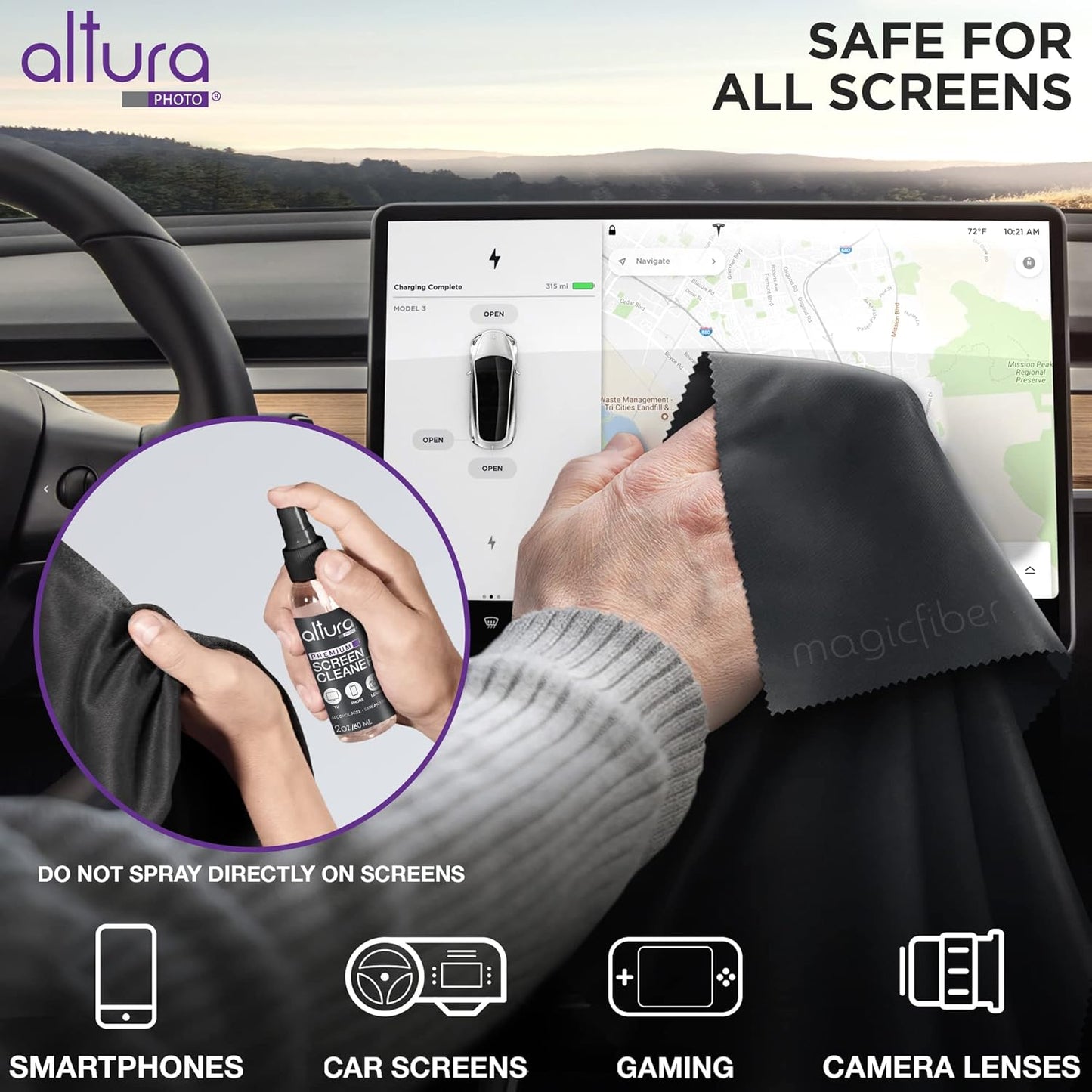 Screen Cleaner Spray & Wipe Kit (Streak & Scratch Free) Computer Screen Cleaner + 2 Microfiber Cleaning Cloths Cleaning Kit LCD LED OLED Touchscreen Flat Smart TV Monitor Laptop Electronics Car 2oz