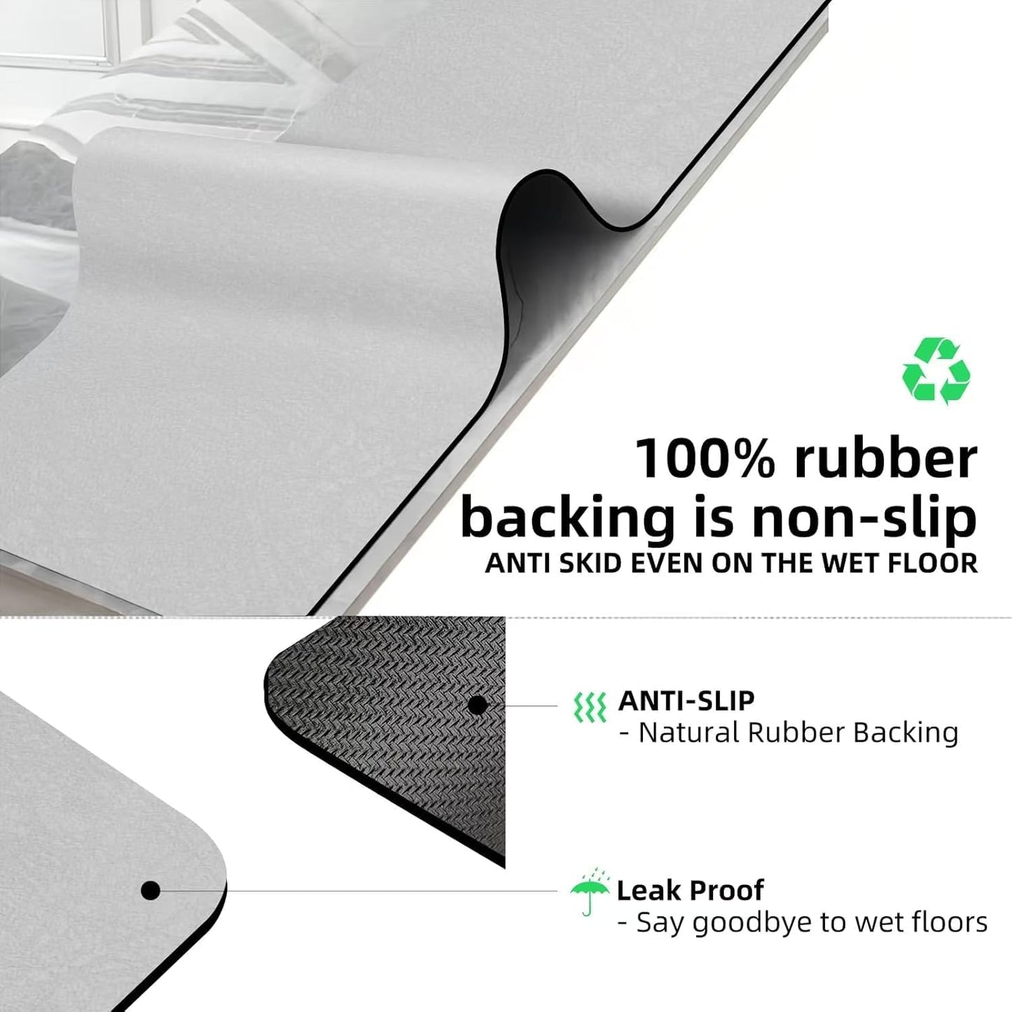 Diatomaceous Earth Bath mat Bathroom Rugs Super Absorbent Quick Dry Non Slip Bath Mat Thin Bathroom Floor Mats Fit Under Door-Shower Rug for in Front of Bathtub Shower, Grey, 23.6"x66.9"