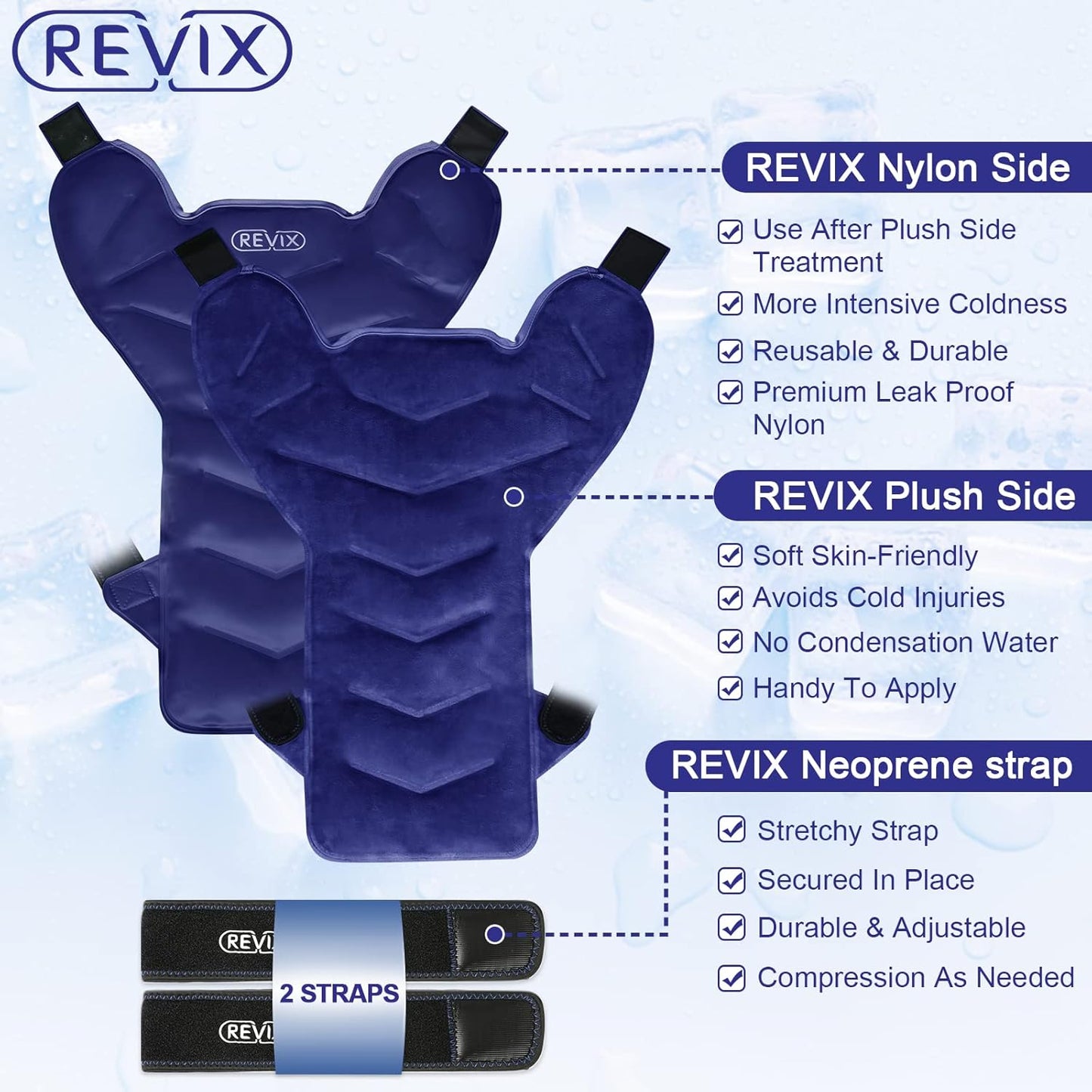 REVIX Large Ice Pack for Back and Shoulder Discomfort Relief, Reusable Gel Cold Pack for Full Back, Soft Plush Lining, Flexible and Long-Lasting, Navy