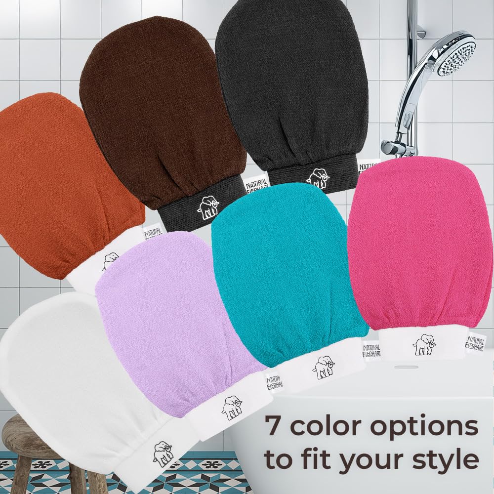 Natural Elephant Exfoliating Hammam Glove - Face and Body Exfoliator Mitt 5 and 10 Packs (Pure Black (Pack of 10))