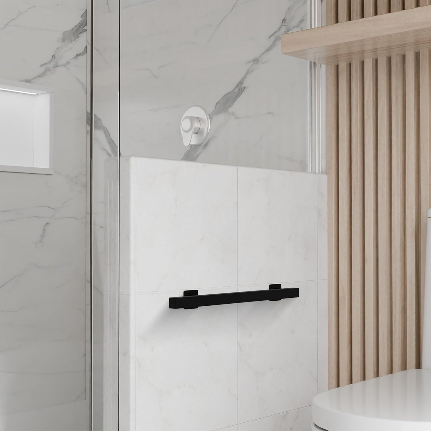 Brixwell Straight Square Grab Bar Stainless Steel Material, Matte Black Finish, 25-1/2" Length, 18" Hole Spacing, Tubular 1-1/4" Diameter, Included Cover Flanges and Mounting Hardware