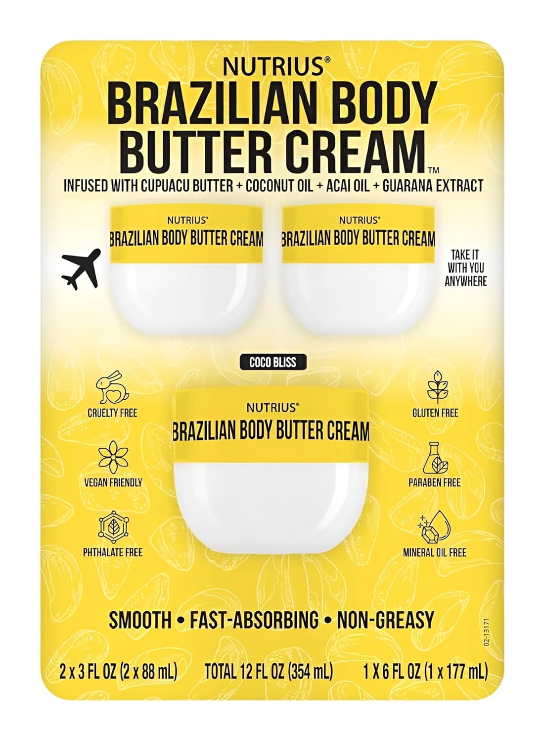 Brazilian Body Butter Cream 3-Pack – Cupuaçu Butter Infused Lotion for Deep Hydration – Includes One 6 fl oz Jar and Two 3 fl oz Travel Sizes – Fast-Absorbing, Non-Greasy, Nourishing Moisturizer