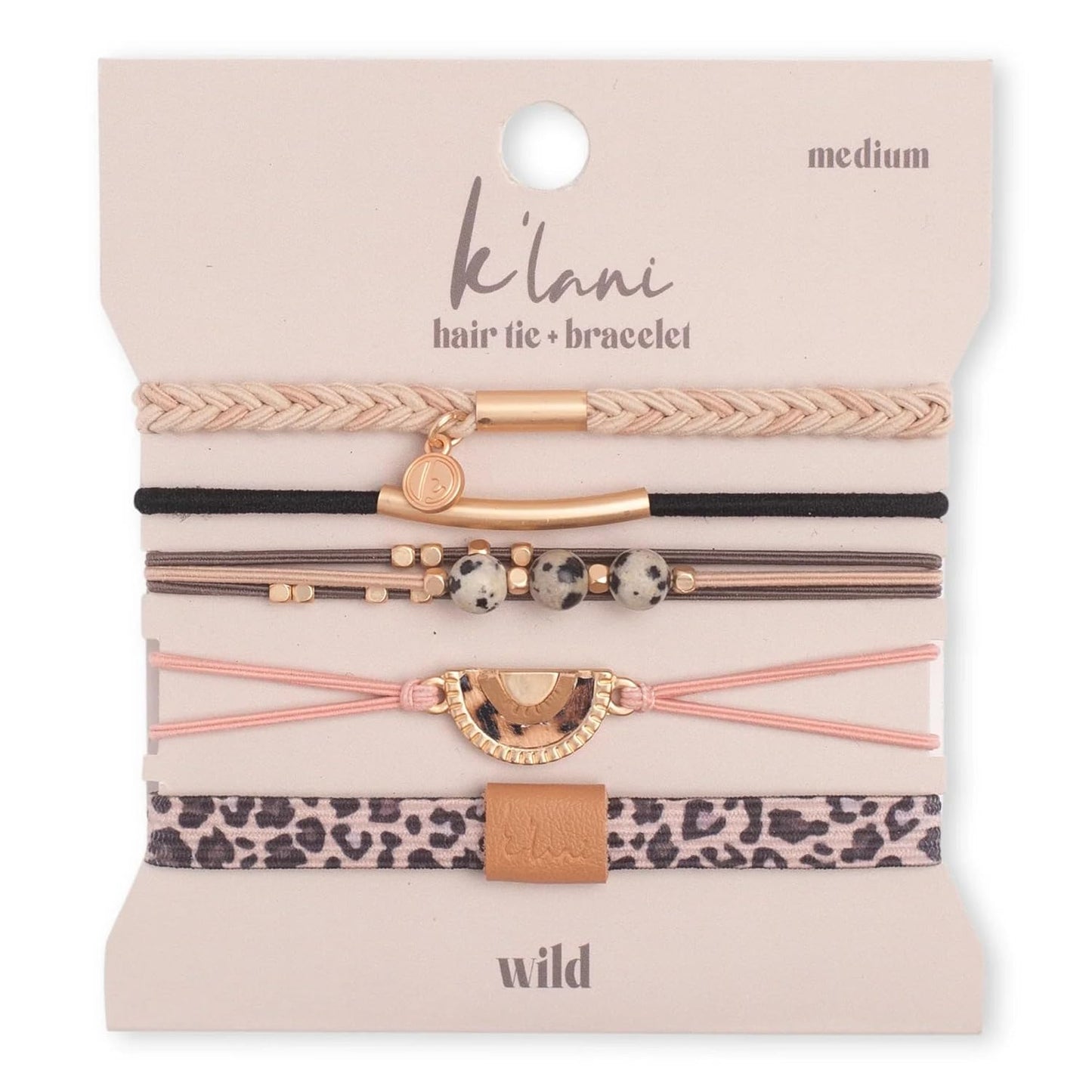 K'lani Wild Bracelets for Women – Elastic Bracelets and Boho Hair Ties – Cute Hair Ties for Women and Hair Tie Accessories – Stylish Bracelets Boho Style for Hair and Wrist – Set of 5 (Small)