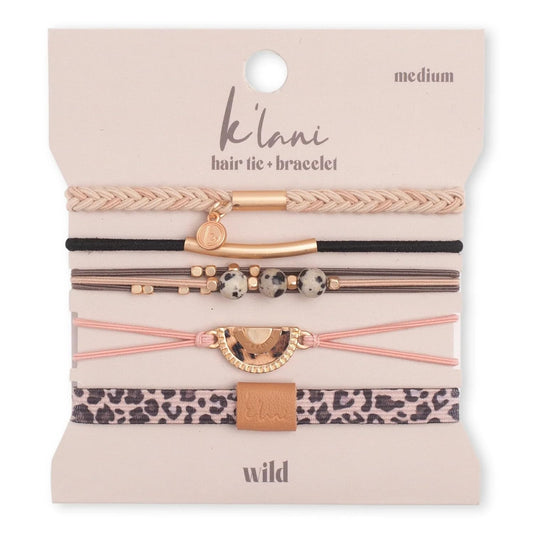 K'lani Wild Bracelets for Women – Elastic Bracelets and Boho Hair Ties – Cute Hair Ties for Women and Hair Tie Accessories – Stylish Bracelets Boho Style for Hair and Wrist – Set of 5 (Small)