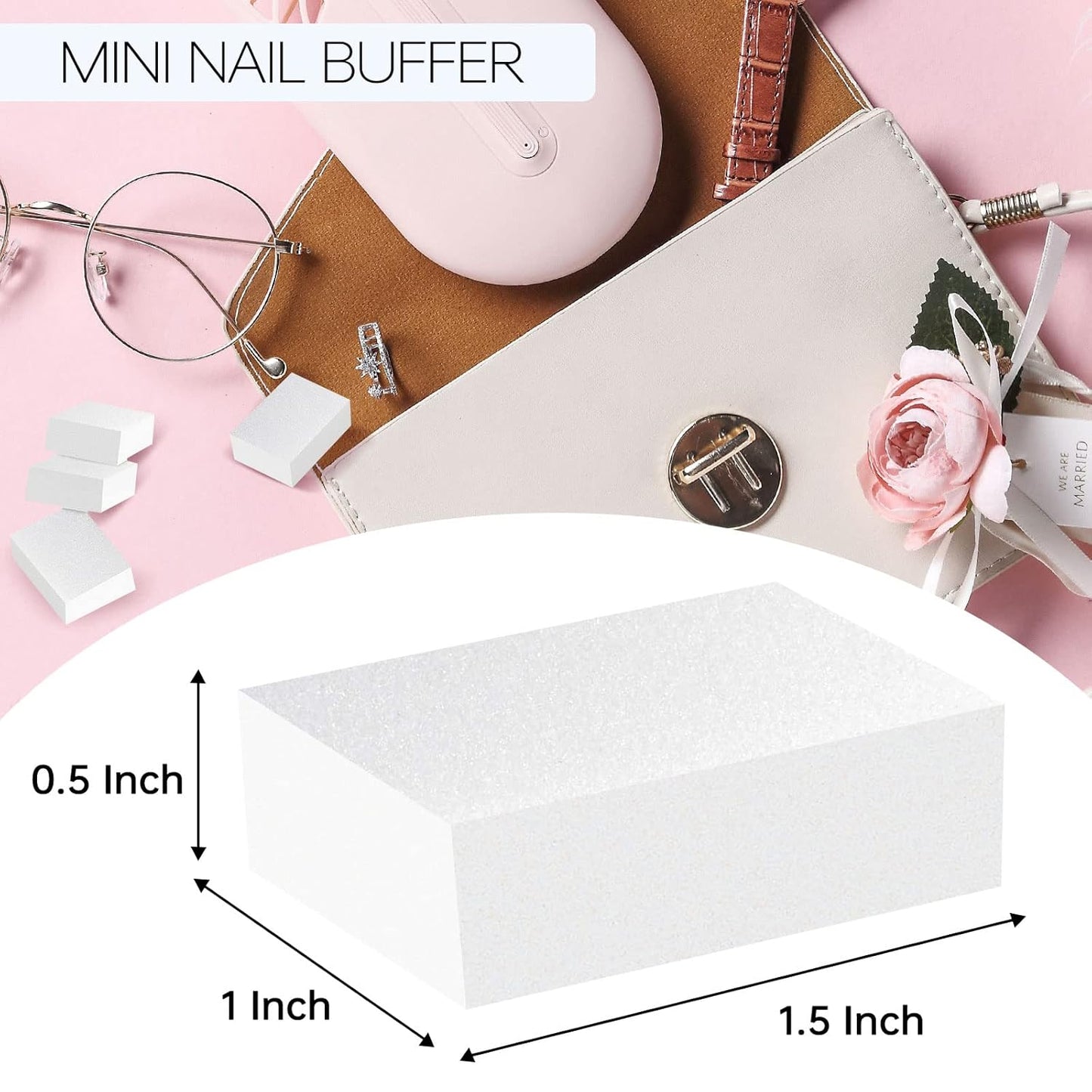 Maryton Nail Buffer Mini Block Files, 100/120 Grit for Acrylic Nails, 130 Count (White)
