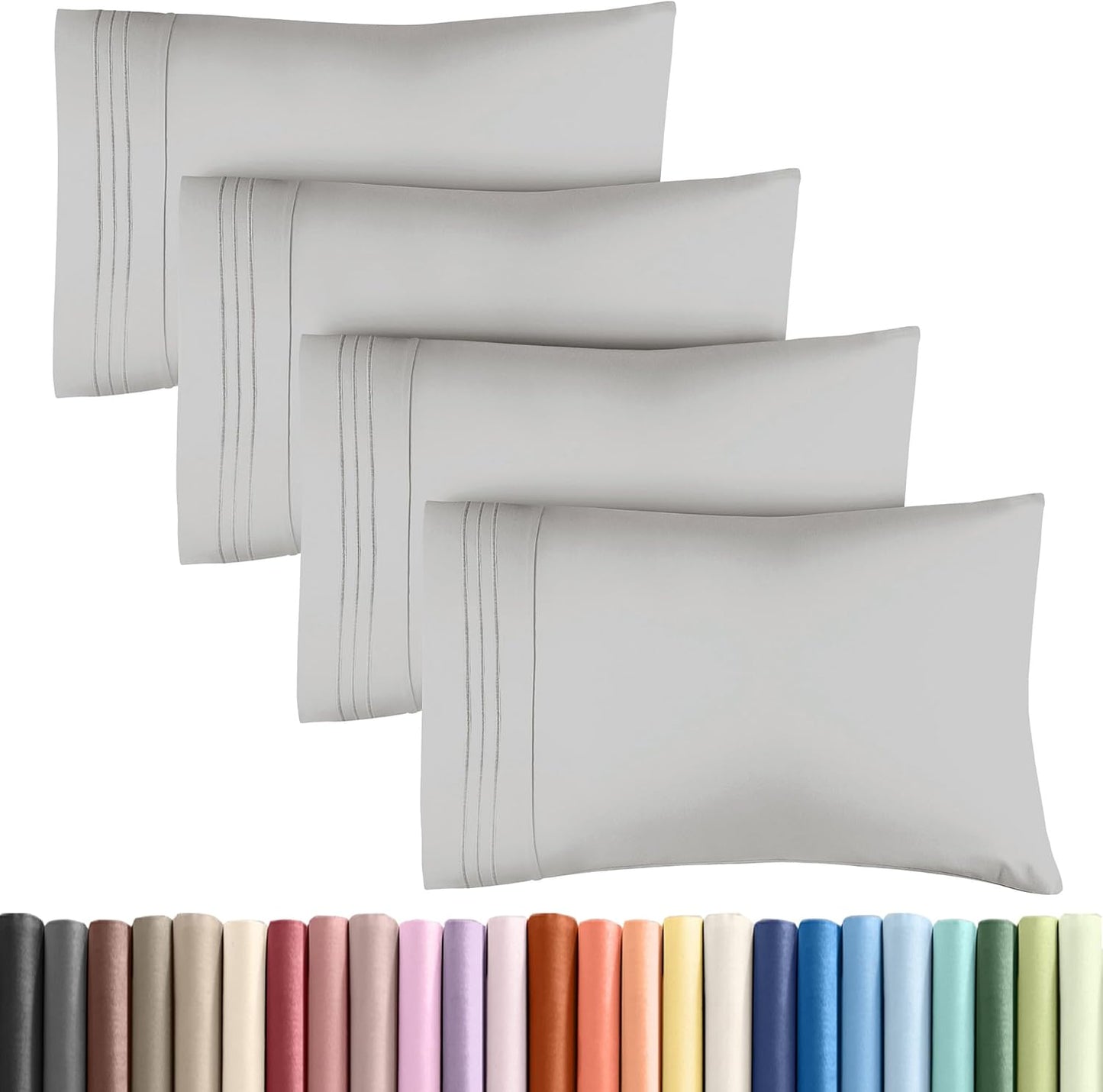 King Pillow Cases Set of 4 - Ultra Soft Hotel Quality Pillowcase Covers - Comfy, Cozy & Wrinkle Free - Shrink, Stain & Fade Resistant - Machine Washable Pillow Protectors - 4 Piece Set - French Grey