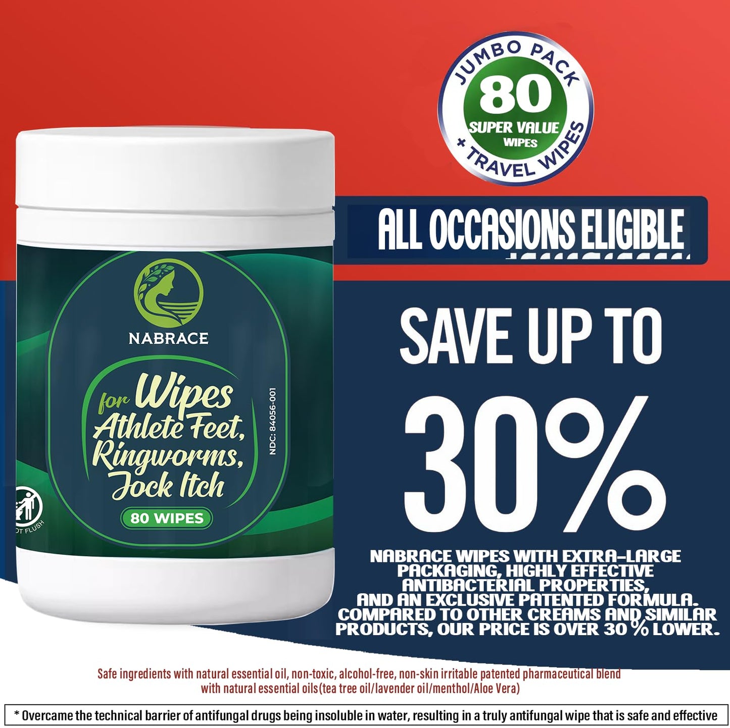 Body Wipes - Curing and Soothing Skin, Alcohol-Free, Non-Toxic, Medicated Wipes Formula for Athlete Feet, Jock Itch, Ringworms. Rinse-Free Gym Wipes for Men and Women - 80 Wipes