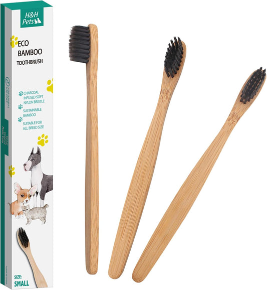 H&H Pets Bamboo Toothbrush Set for Dogs and Cats - Soft Bristles & Biodegradable Wooden Toothbrush, Puppy Supplies, Dog Brush Set, Pet Supplies Dog Grooming Kit Eco-Friendly (Size Small, 3-Count Pack)