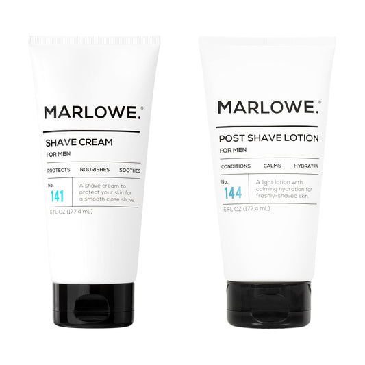 MARLOWE. Shave Cream No. 141 & Post Shave Lotion No. 144 – 6oz Each – Conditioning Shave Cream & Aftershave Lotion for Smooth, Soothing, Close Shave – Men's Shaving Kit Essentials, 2-Pack