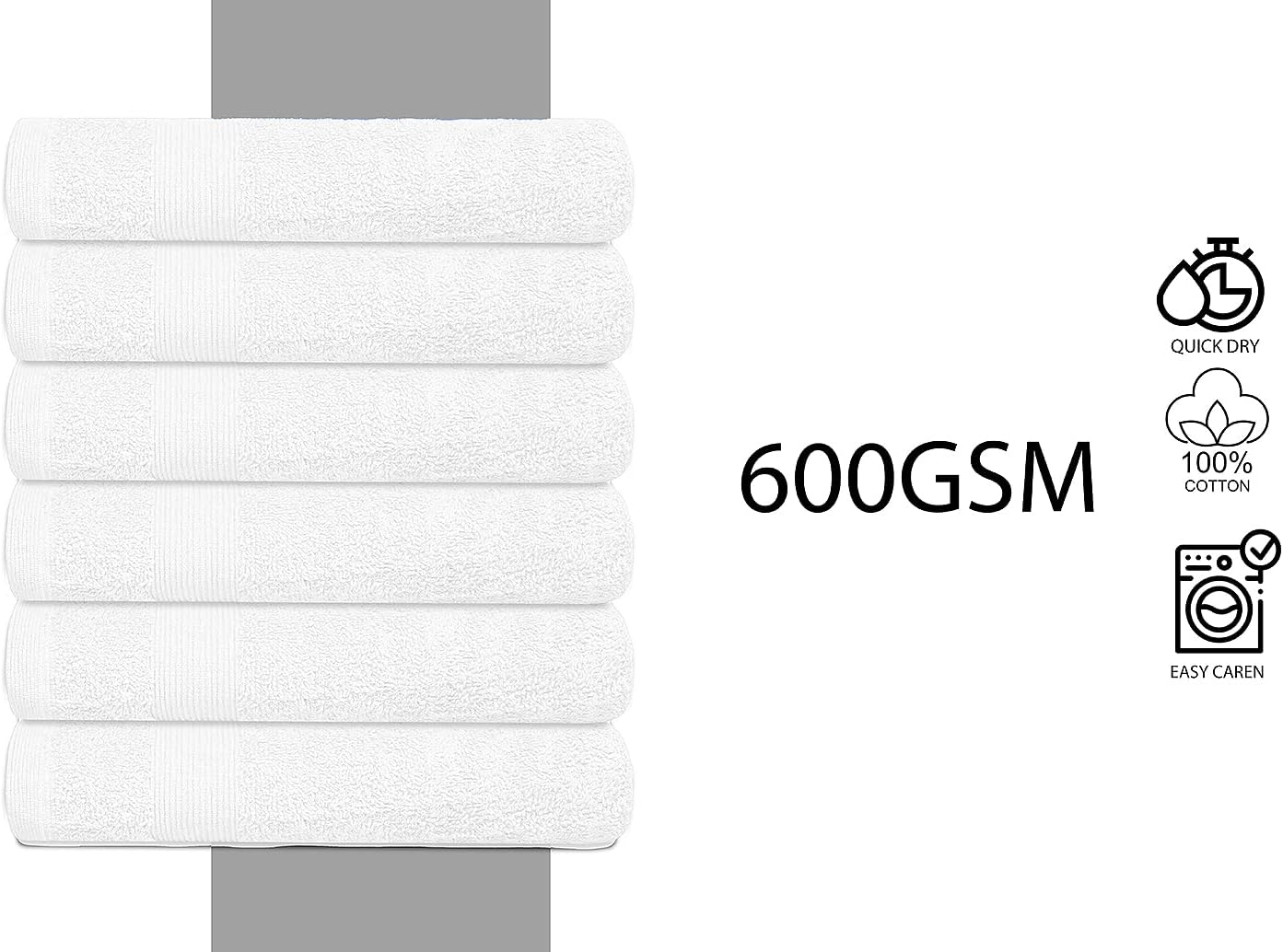 Premium Hand Towels Pack of 6 (16" x 30”) 100% Combed Ring Spun Cotton | Highly Absorbent Hand Towels Set | Ultra Soft for Home, Gym & Spa (White)