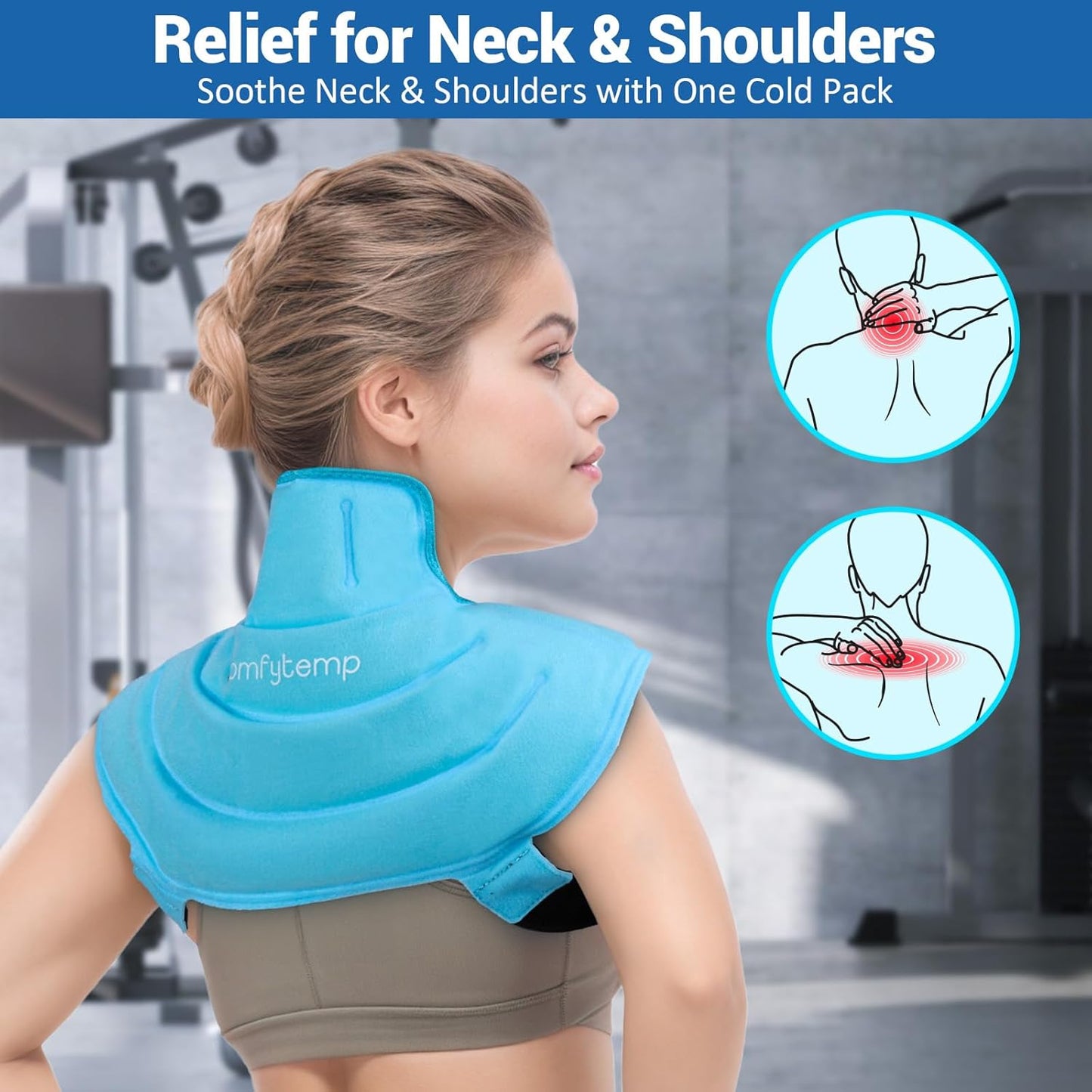 Comfytemp Ice Pack for Neck Shoulders Pain Relief with Straps, Reusable Gel Shoulder Ice Pack Wrap, Cold Compression Physical Therapy Recovery for Upper Back, Cervical Injuries (S)