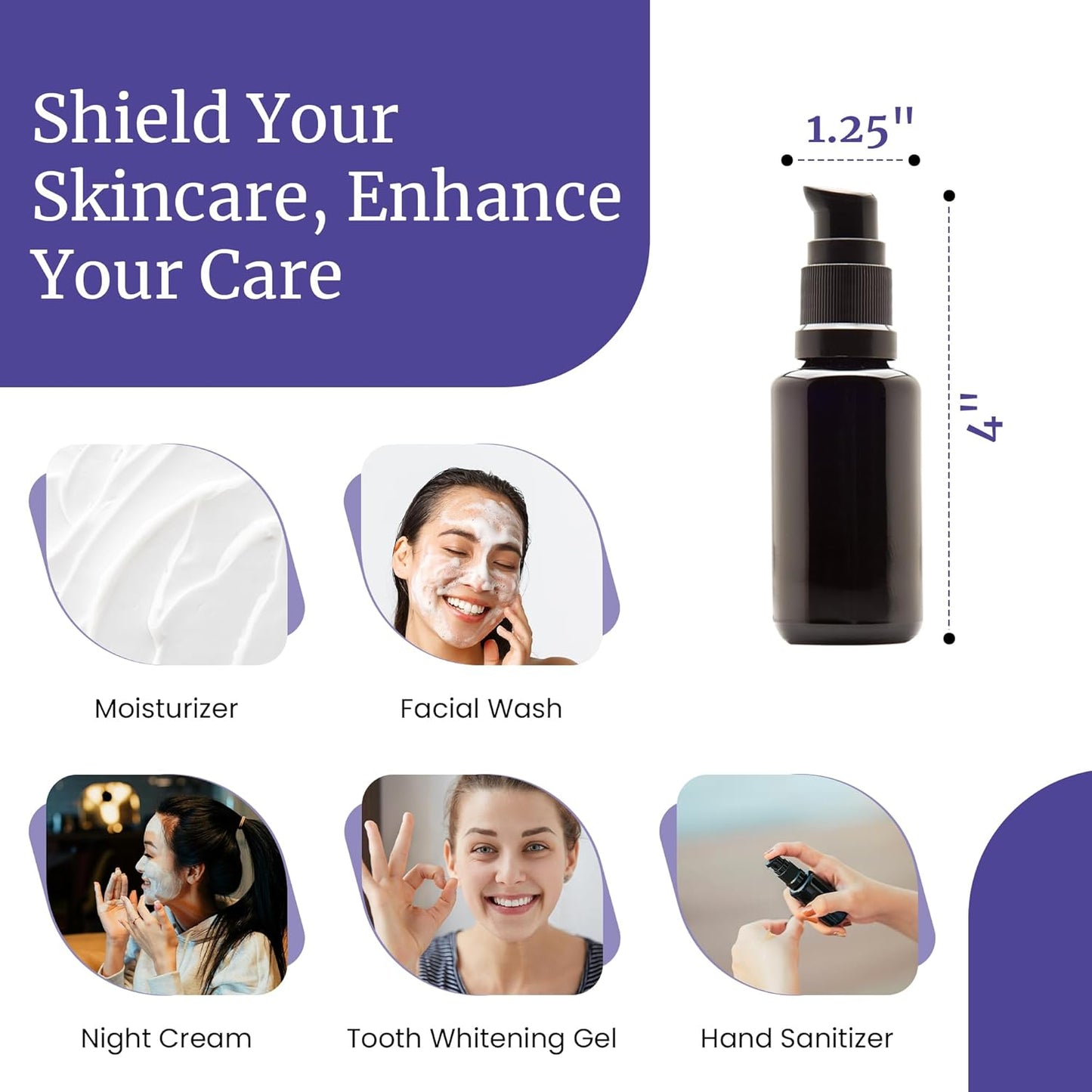 Infinity Jars 30 Ml (1 fl oz) Refillable Ultraviolet Black Glass Pump Bottles Leak-Proof Travel Containers for Toner, Sanitizer, Beard Oil, Hair Serum, Essential Oils 10-Pack