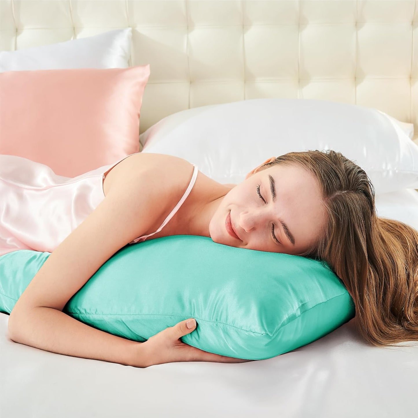 BEDELITE Satin Body Pillow Cover, Super Soft and Cooling Body Pillow Pillowcase for Hair and Skin, Breathable Silky Full Long Pillowcase Cover(20"x54", Turquoise)