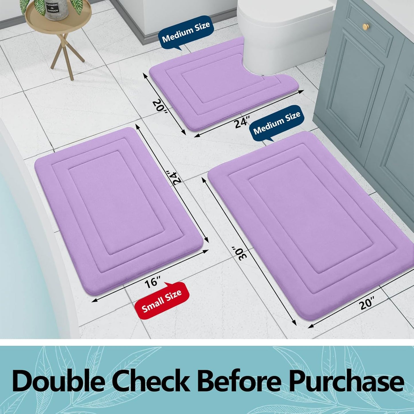 Arotive Memory Foam Bathroom Rug Mat 30x20, Ultra Soft and Absorbent Bath Mat, Machine Wash Dry, Comfortable Bath Rug Carpet for Bathroom Floor, Tub and Shower, Lavender