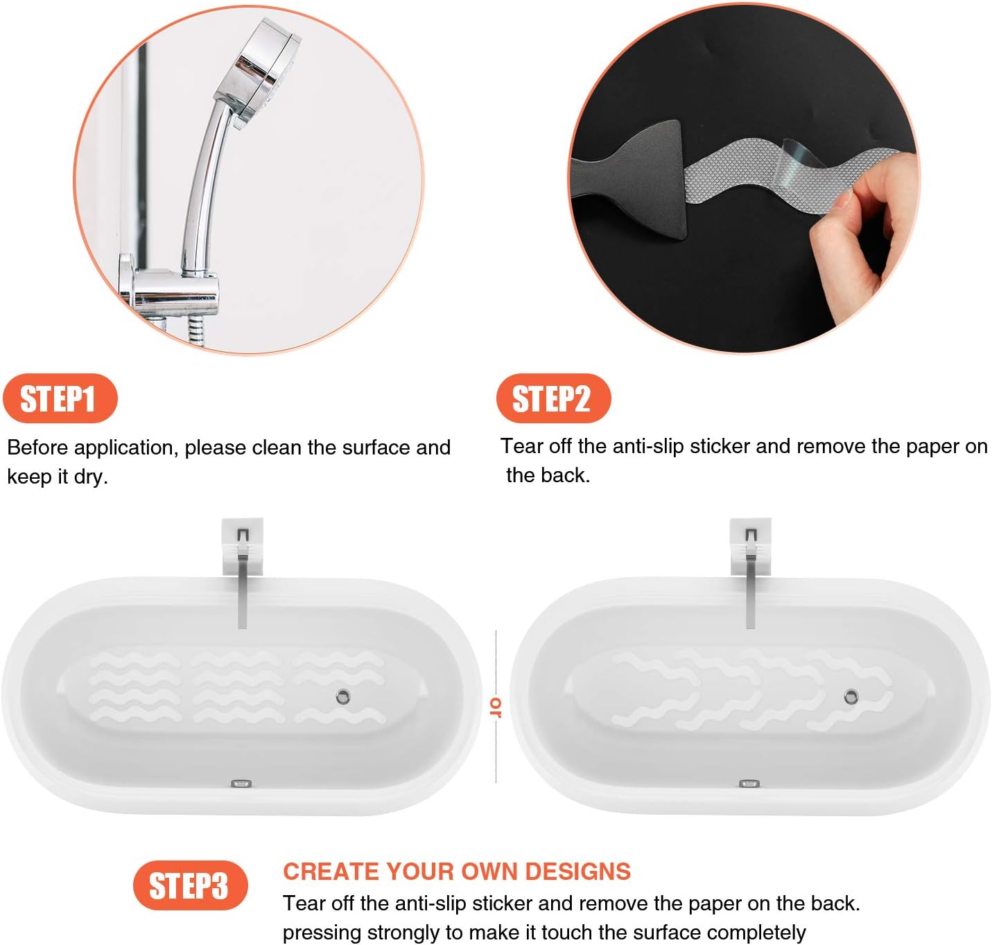 Patented 36 PCS Anti Slip Shower Stickers, Safety Bathtub Strips Adhesive Decals with Premium Scraper for Bath Tub Shower Stairs