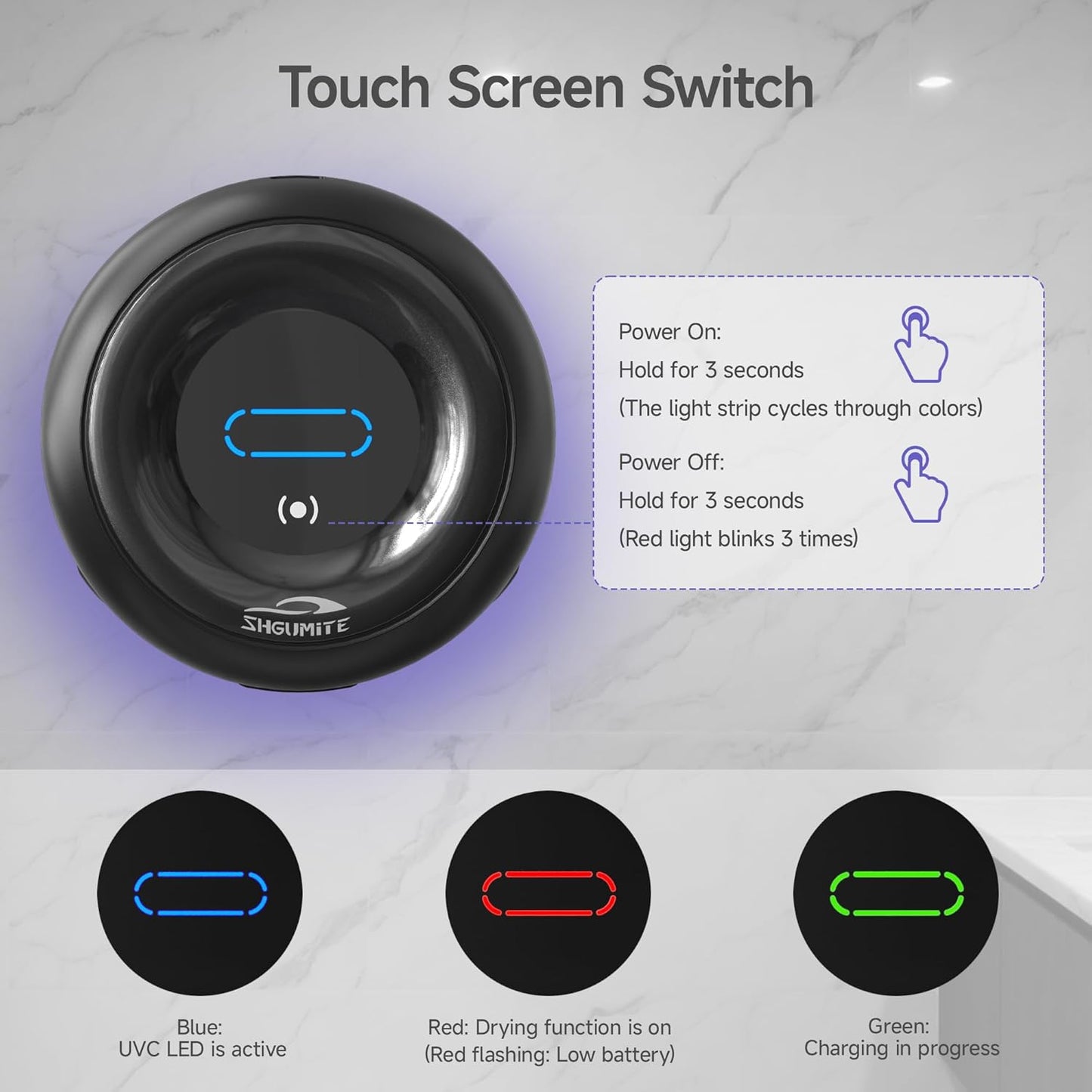 Toothbrush Sanitizer Holder - Smart Toothbrush Holder with Cleaning & Drying, Touch Switc, Rechargeable Toothbrush Wall Holders for Bathrooms (Black)