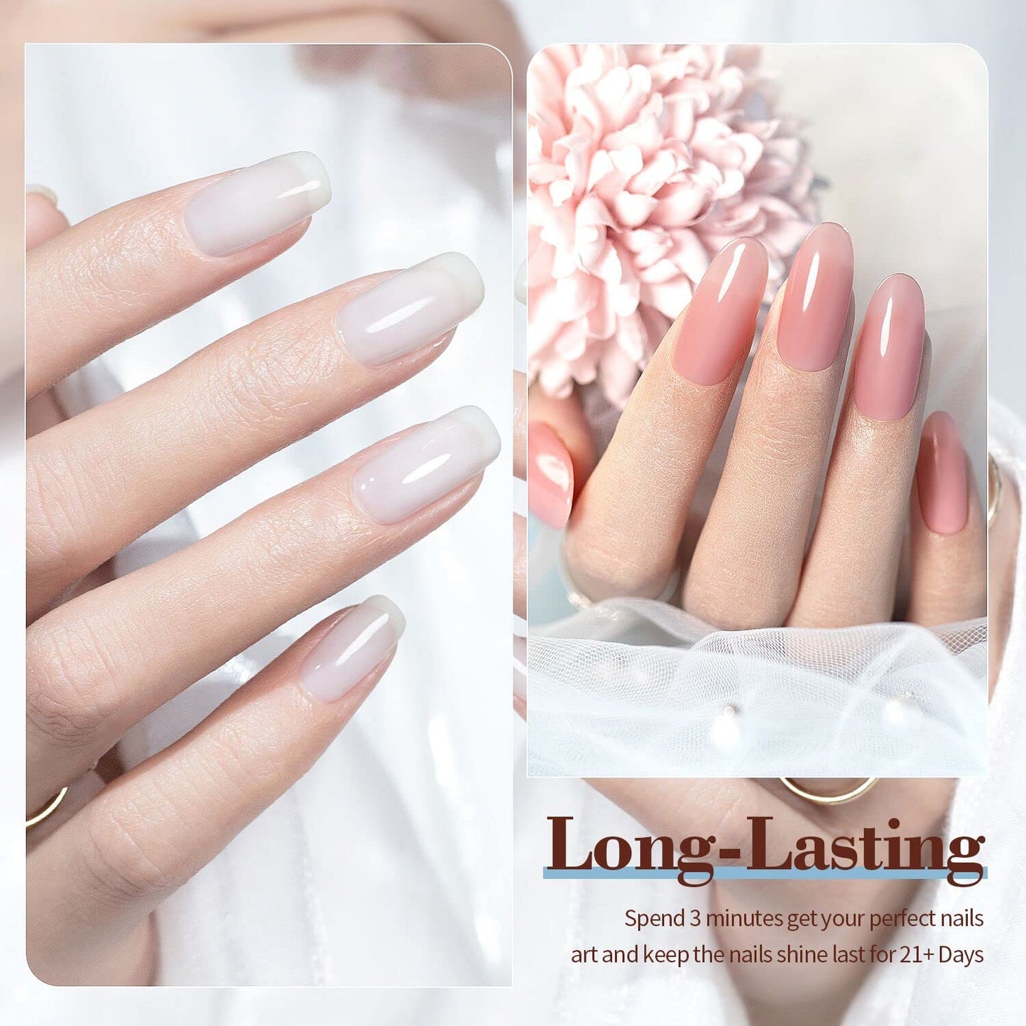 RARJSM Nude Gel Nail Polish Set of 6 Transparent Colors 7.5ml Clear Purple Sheer Wine Red Milky Mavue French Manicure LED UV Gel Soak Off Curing Requires Home