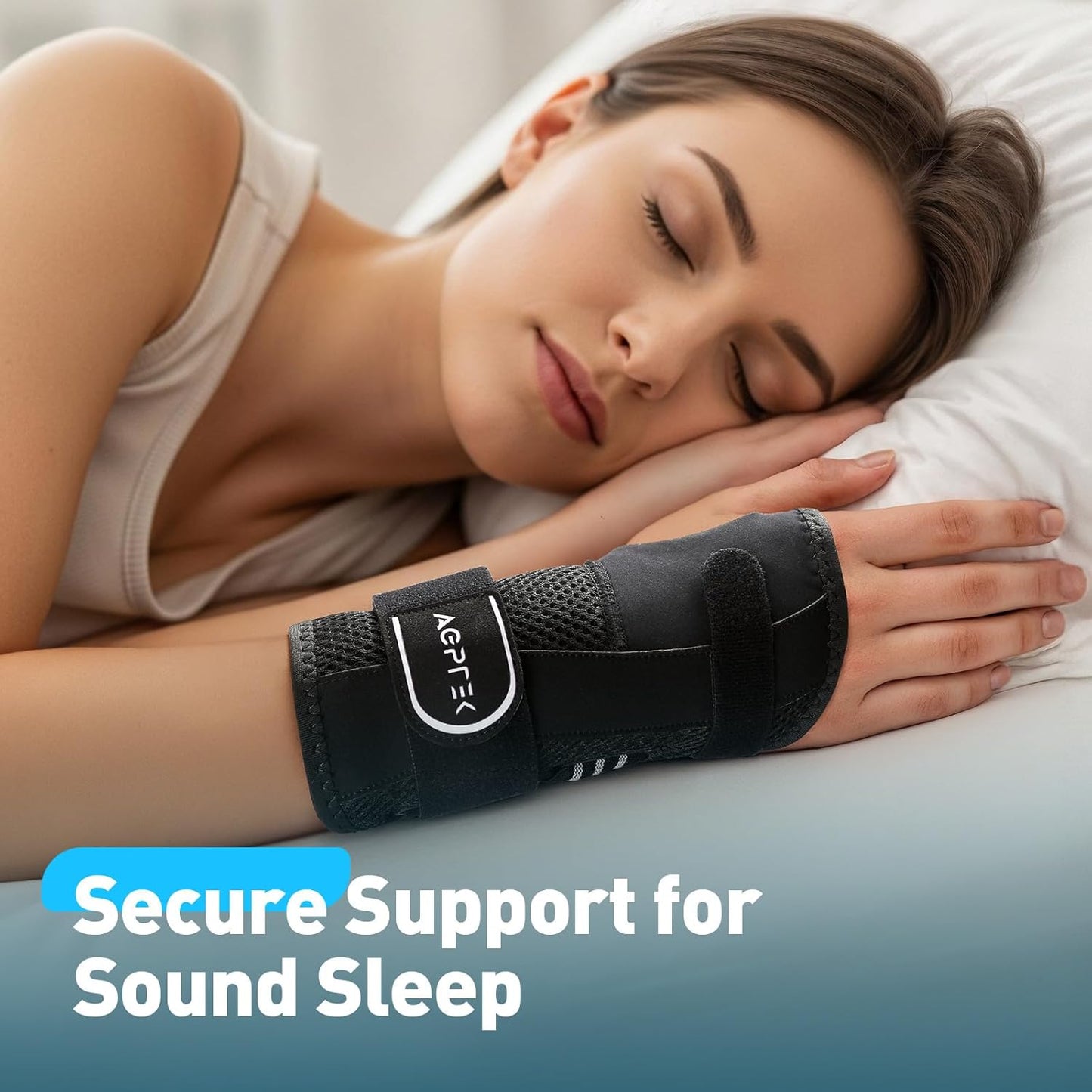 AGPTEK Carpal Tunnel Wrist Brace for Men Women, Night Sleeping Wrist Support with 2 Splints, Pain Relief Hand Brace for Arthritis Sprains Tendonitis, Adjustable Wrist Splint for Left Hand (S/M, Black & White )