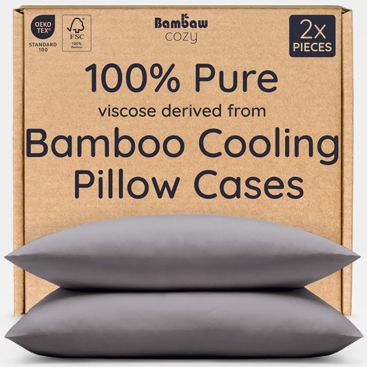 Bambaw 100% Viscose Derived from Bamboo Pillowcases Standard Size – Set of 2 Cooling Pillow Case with Envelope Closure, Breathable & Soft Pillow Cases Standard Size, Anti Acne Pillow Case (Dark Gray)