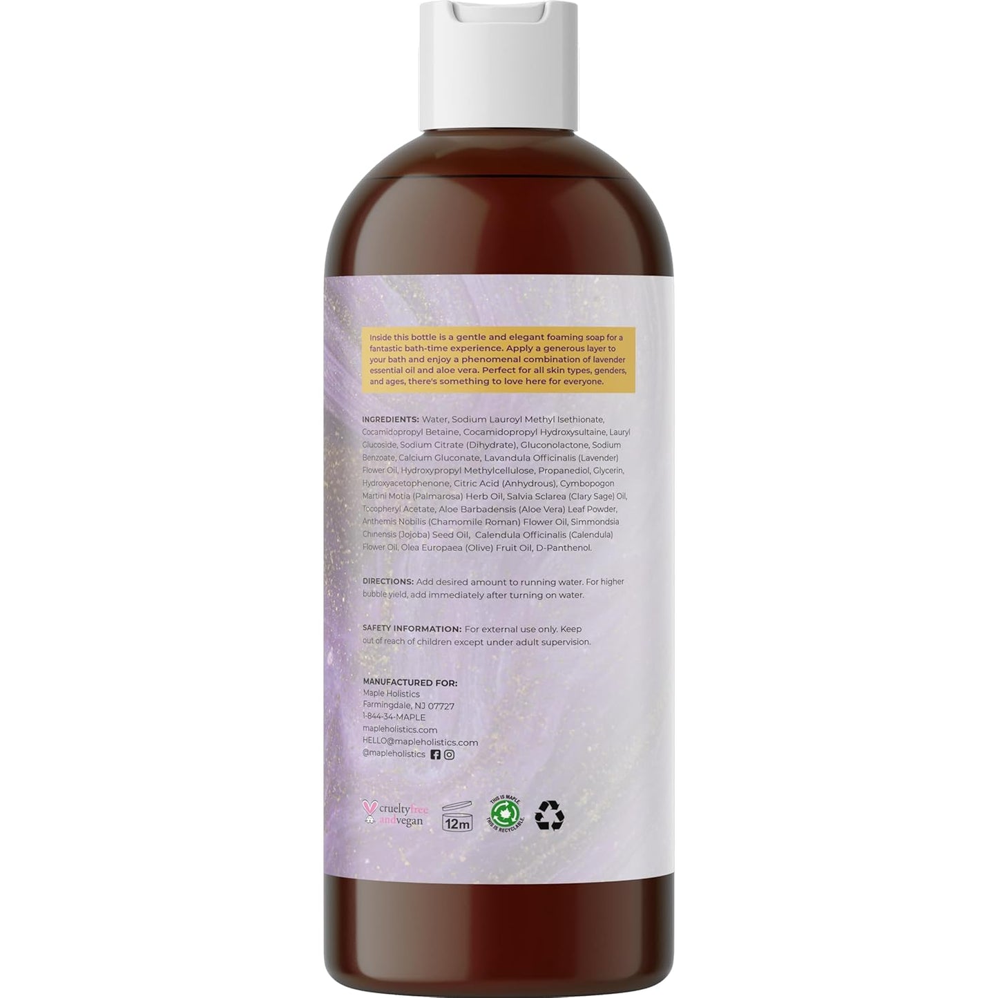 Premium Lavender Bubble Bath for Women - Moisturizing Foaming Bath Bubbles for Adults with Chamomile Clary Sage & Lavender Aromatherapy Oils for Relaxing Self Care - Paraben & Sulfate Free (16 Fl Oz)