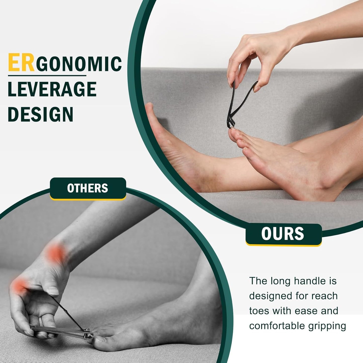 FVION 1Pcs Angled Head Nail Clippers for Seniors, Ergonomic Toenail Clipper for Thick Nails Trimming, Stainless Steel Nail Cutter Trimmer with Catcher for Men and Women (Black)