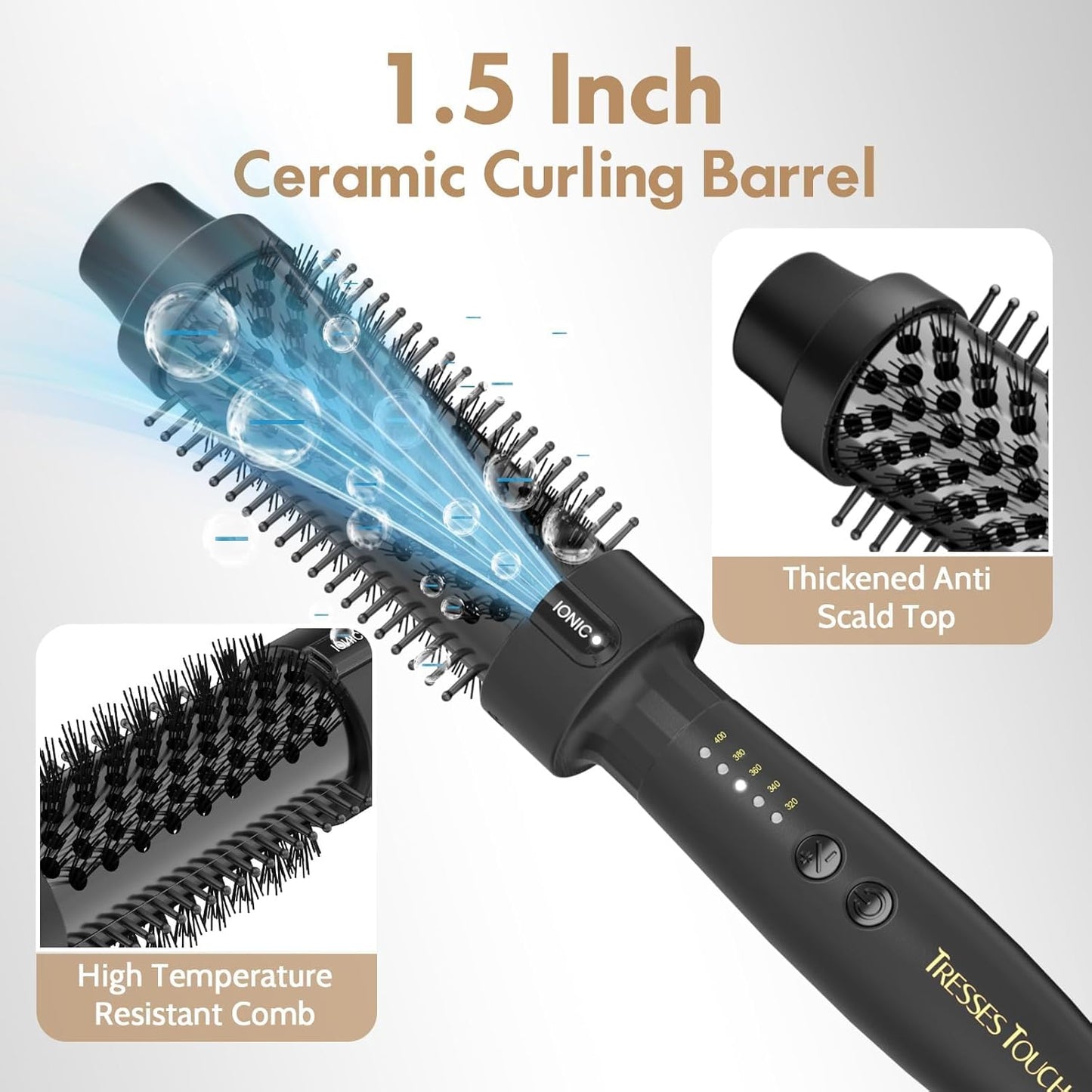 Thermal Brush 1.5 Inch, Heated Round Brush for Blowout Look, Negative Ion, 5 Temp Settings, Tourmaline Ceramic, Dual Voltage for Travel, Easy to Use, Less Damage, Makes Hair Shinier & Smoother