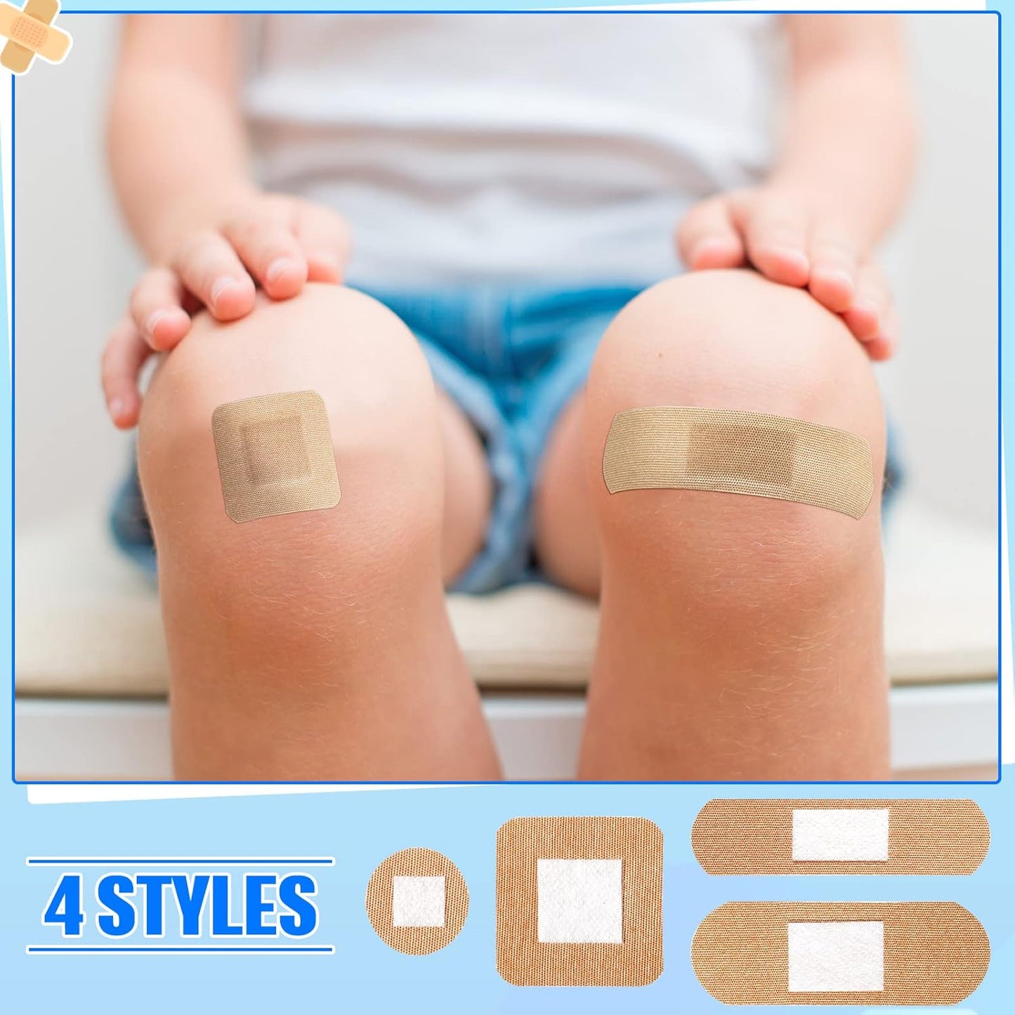 400 Pcs Flexible Fabric Adhesive Bandages Bulk Assorted Breathable Bandages for Finger Wound Family First Aid Skin Wrap(4 Styles)