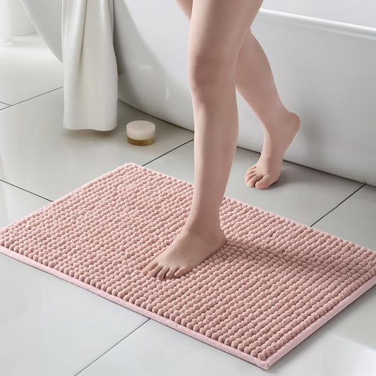 FRESHMINT Thick Chunky Chenille Bathroom Rugs 20"x32", Non Slip Bath Mat for Bathroom Floor, Large Soft Bathroom Decor Accessories, Cute Shower Mat Water Absorbent, Washable, Dusty Pink