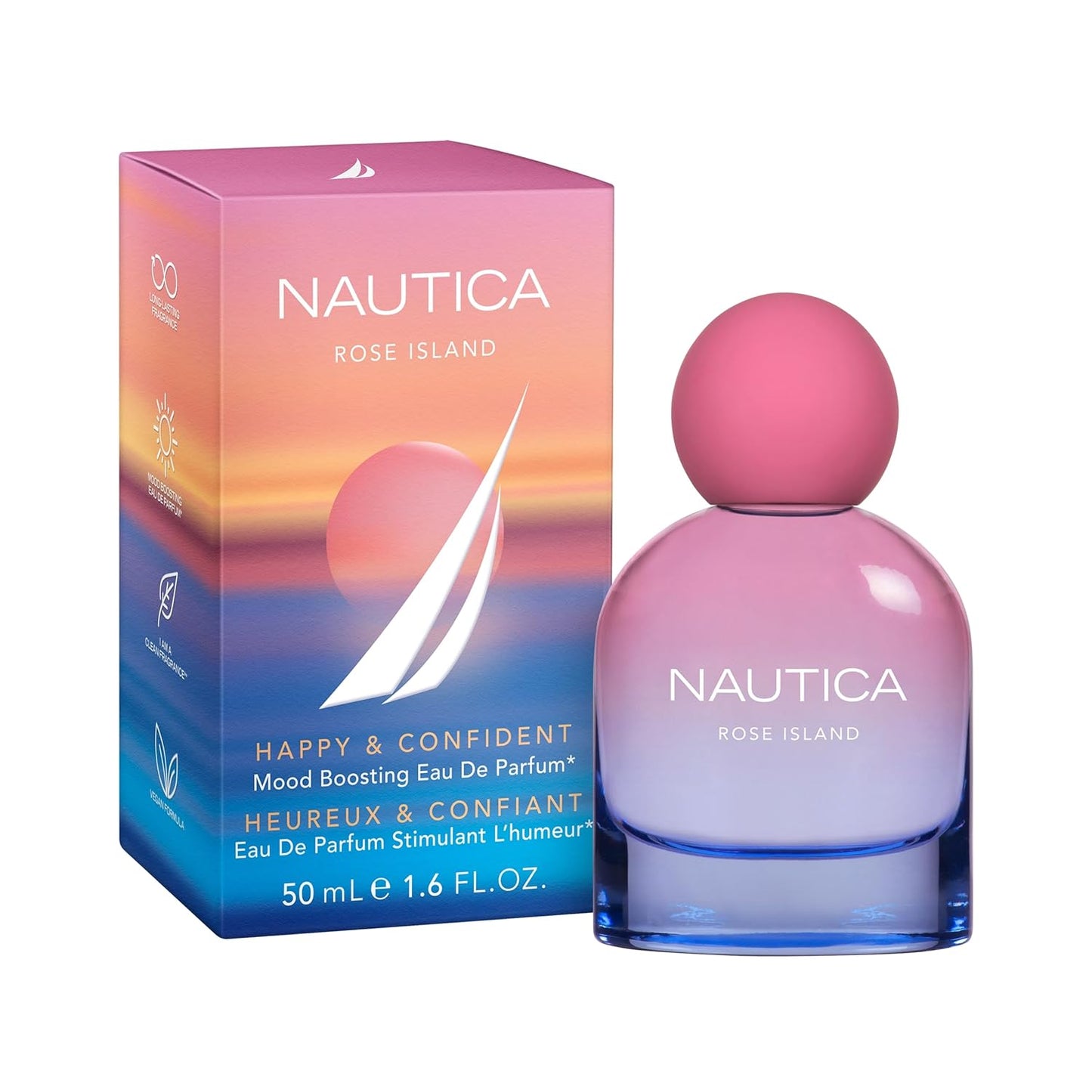 Nautica for Her Rose Island Eau De Parfum, 1.6 Fl Oz (Pack of 1), Notes of Lemon, Rose, and Musk, Women's Fragrance, Long Lasting, Mood-Boosting Fragrance, Vegan Formula