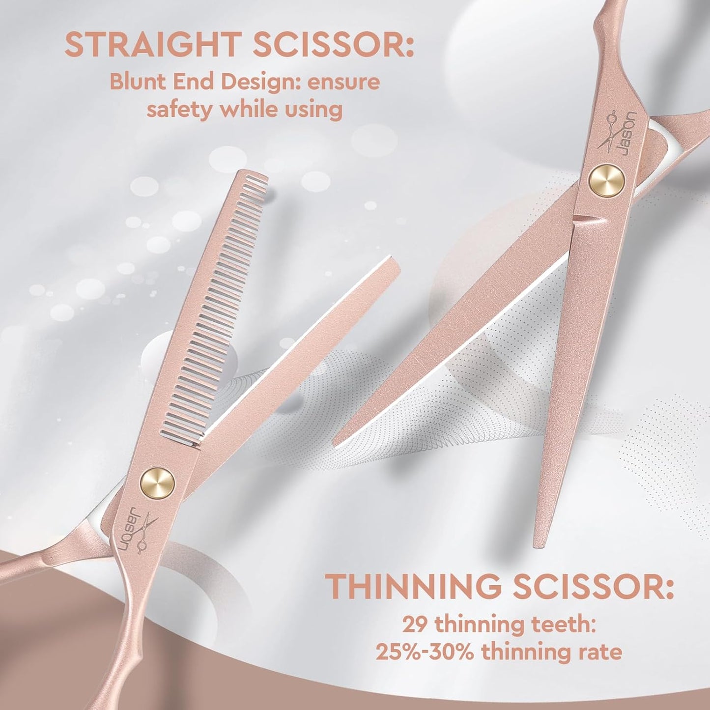 JASON Professional 10-Piece Haircut Scissors Set - 6.7" Thinning/Texturizing Scissors, Straight Shears for Men, Women & Home Salon (30 Teeth, Rosegold)