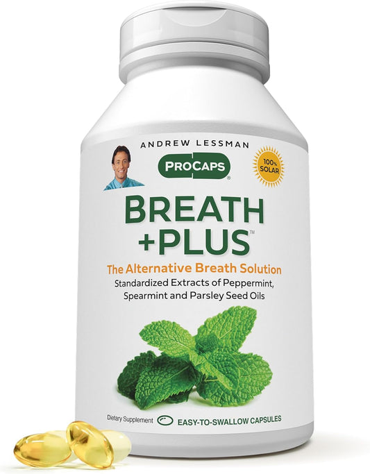ANDREW LESSMAN Breath Plus 720 Softgels - Natural Breath Freshener, Helps Eliminate Odors from Food, Smoking, Morning Breath from The Inside Out. Peppermint, Spearmint. Easy to Swallow Softgels