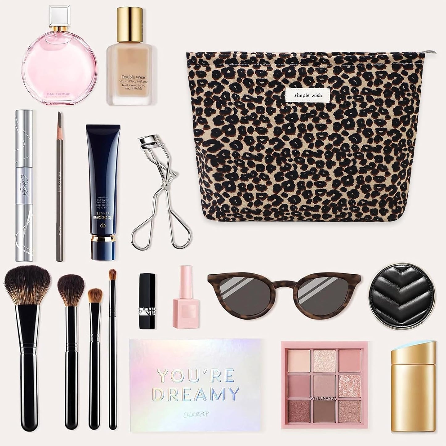 Wudygirl Leopard Makeup Bag Cosmetic Bag for Women Large Capacity Toiletry Bag Makeup Pouch Canvas Aesthetic Travel Makeup Bag Zipper Pouch (Leopard Print)