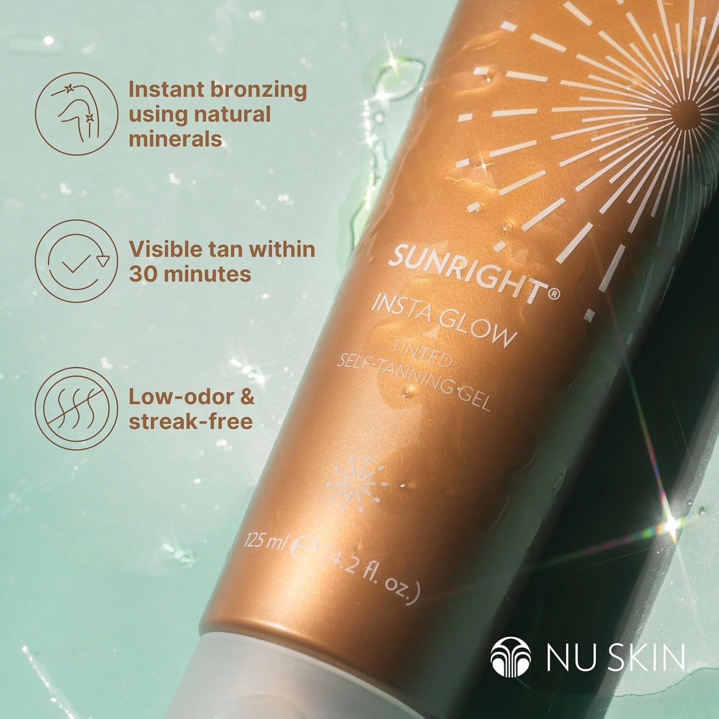 Nu Skin Sunright Insta Glow Self Tanner Gel | Natural Summer Tan for Face & Body | Beauty & Skin Care | Vitamin E & Avocado Oil | Natural Body Bronzer with DHA & Amino Acids | 4.2 oz | 2 Pack