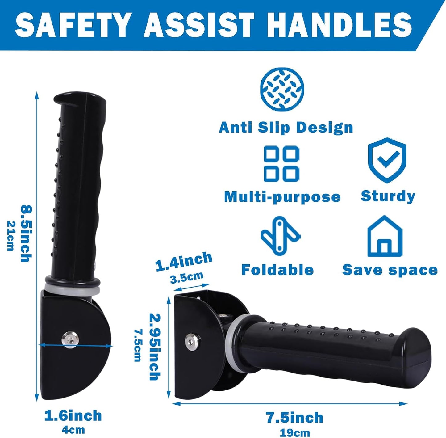 Upgrade Fluorescence Flip Up Grab Bars for Wall, 7.5 inch Folding Doorway Assist Handle, Mobility Aids, Non-Slip Grip Bar Great for Elderly Seniors, Handicap, Support Up to 320 Pounds (Black, 1 Pack)