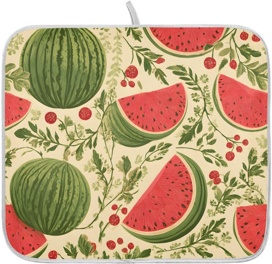 Watermelon Flower Dish Drying Mats for Kitchen Counter Absorbent Microfiber Dish Drying Matt 16 x 18 Inch Draining Reusable Rack Pad