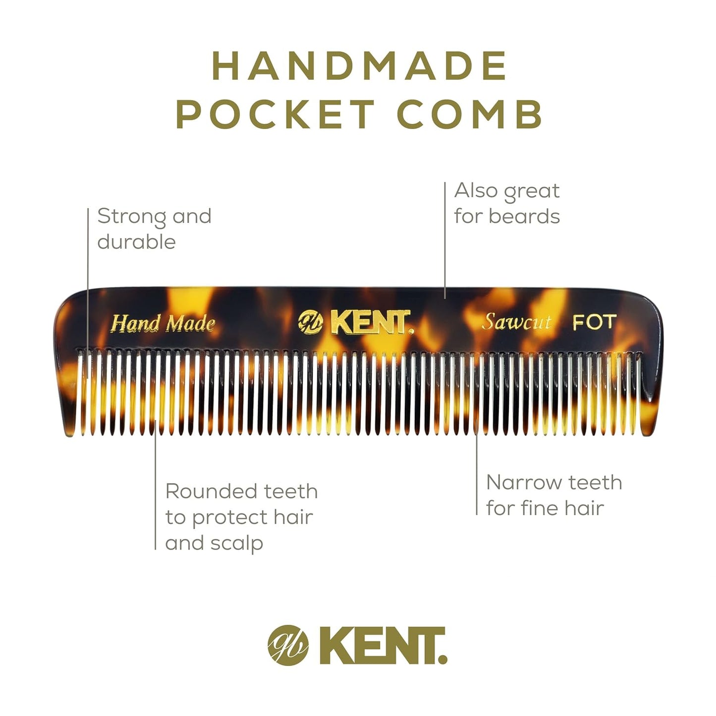 Kent Combs 20T, 81T, FOT for Men Beard Comb Set, Folding Comb for Travel and Home Care, Mustache and Mini Combs for Men, Handmade Mens Beard Grooming Set