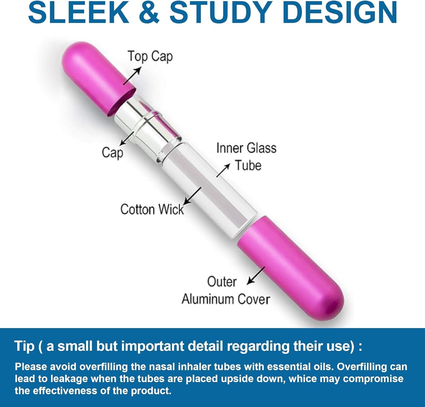 6 Pack Aromatherapy Nasal Inhaler Tubes for Essential Oils, Portable Reusable Blank Aluminum Nasal Inhalers with 2 Mini droppers 24 Cotton Wicks and 24 Writable Stickers