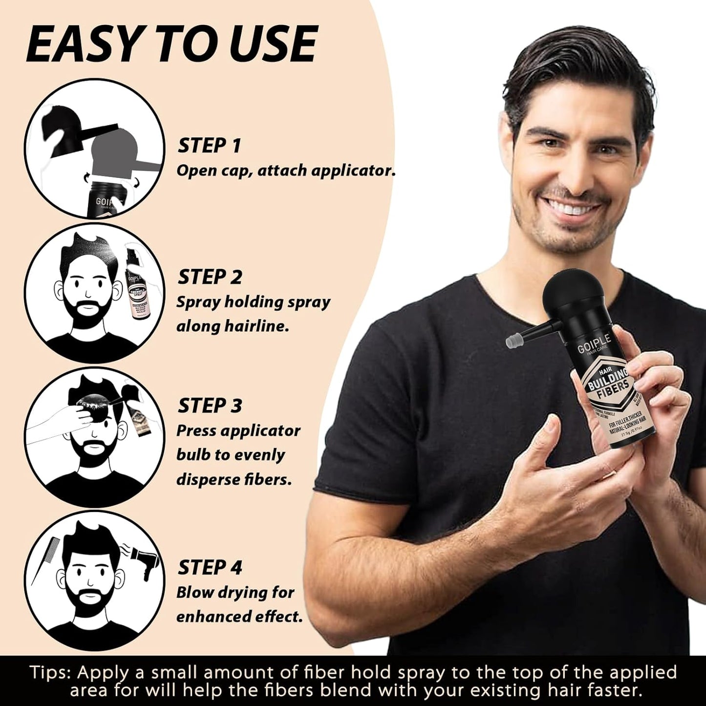 Hair Thickening Fibers&Pump Applicator Set Professional Hair Styling Set- Hair Fibers Barber Enhancement Spray for Mens Hair&Beard- Hairline Enhancer & Volumizing Spray Barber Enhancement Card(Black)