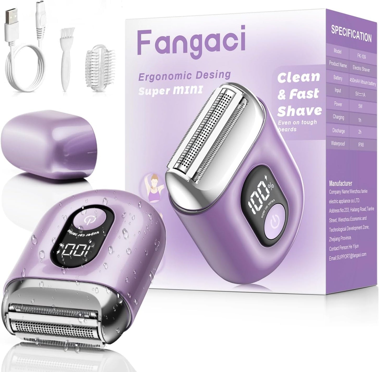 Cordless Electric Shaver for Women: Mini Electric Razors with LED Display - Rechargeable Bikini Trimmer - IPX7 Waterproof Wet Dry Face Razor for Body Pubic Leg (Purple Little)