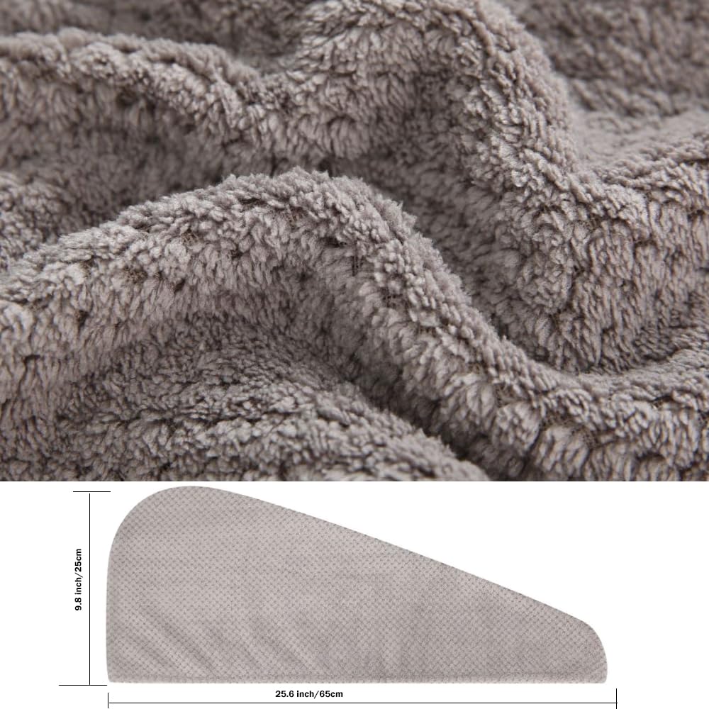 2 Pack Absorbent Microfiber Hair Towel Wrap,Anti-frizz Hair Drying Towel with Button to Dry Hair Quickly,25.6X9.8 inch (Gray&Blue)