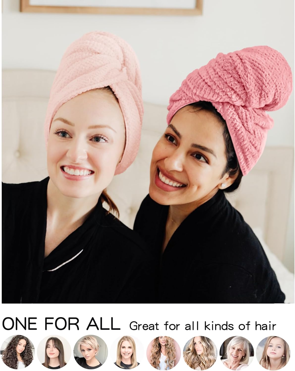 2 Packs Large Microfiber Hair Towels for Women, Super Absorbent & Quick Dry Hair Towel Wrap for Curly Long & Short Hair- Anti-Frizz Hair Turbans for Wet Hair（Coral Pink & Pink） - 27.5''*39.4''