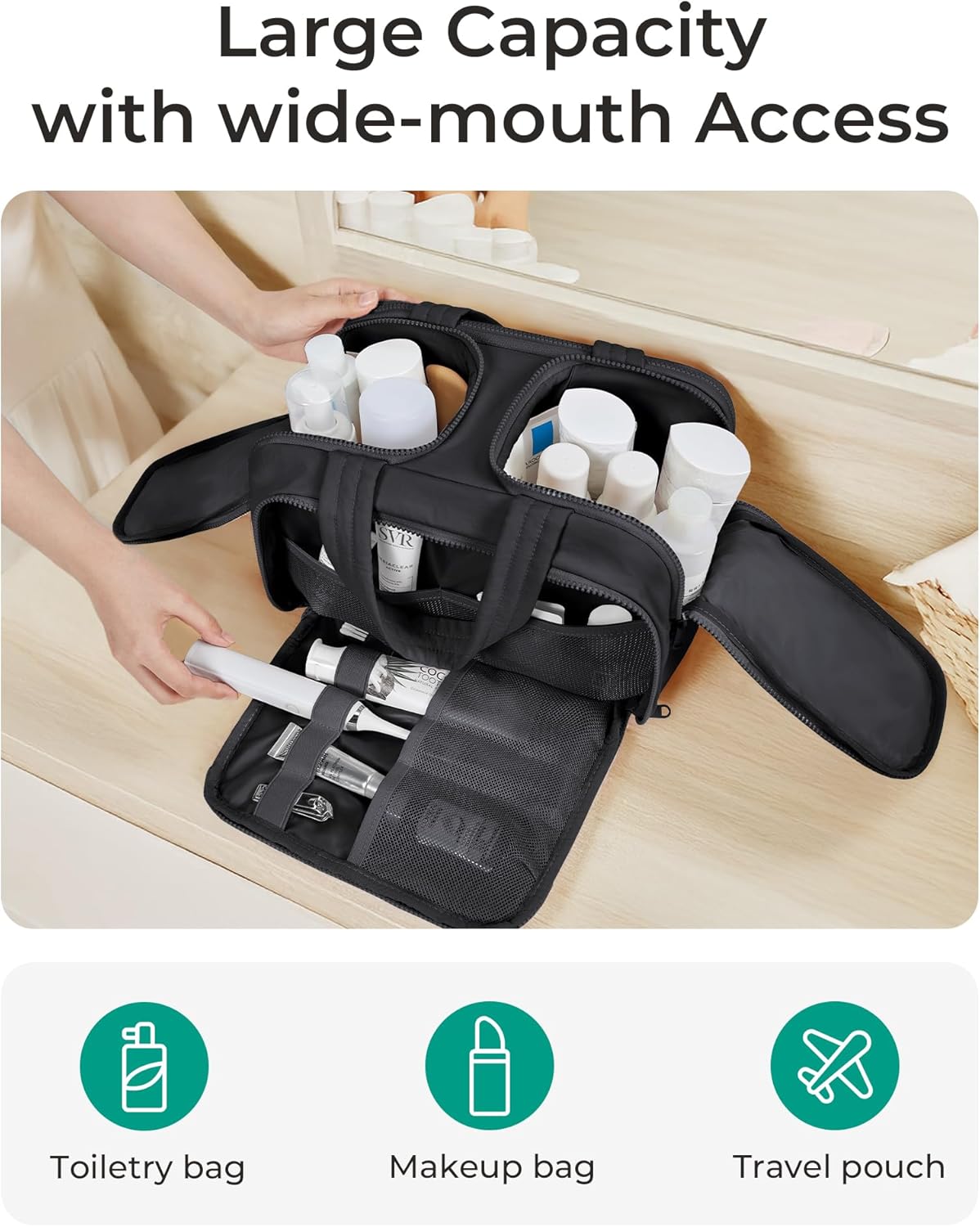 BAGSMART Travel Toiletry Bag, Puffy Toiletry Bag for Women, Wide-open toiletry bags for traveling, Large Travel Cosmetic Makeup Bag Organizer for Accessories,Toiletrie (Steel Blue)