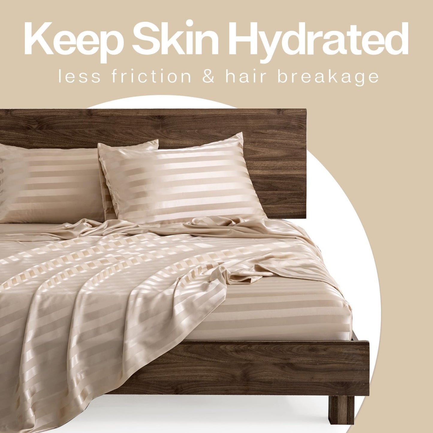 MR&HM Satin Pillowcase for Hair and Skin, Silk Satin Pillowcase 2 Pack, King Size Pillow Cases Set of 2, Silky Pillow Cover with Envelope Closure (20x36, Champagne Striped)