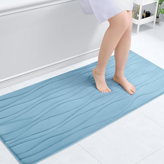 Buganda Memory Foam Bathroom Rug Mat 59x20, Extra Soft and Absorbent Bath Mats, Non-Slip and Machine Washable Bath Rugs for Bathroom Floor,Tub and Shower, Blue