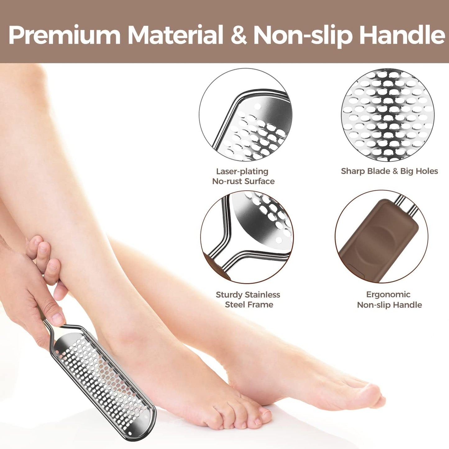 Foot File Foot Scrubber Pedicure - Callus Remover for Feet Easkep Professional Grater Rasp Foot Scraper Corns Callous Removers Cracked Dead Skin Remover for Dry and Wet Feet (Silver)