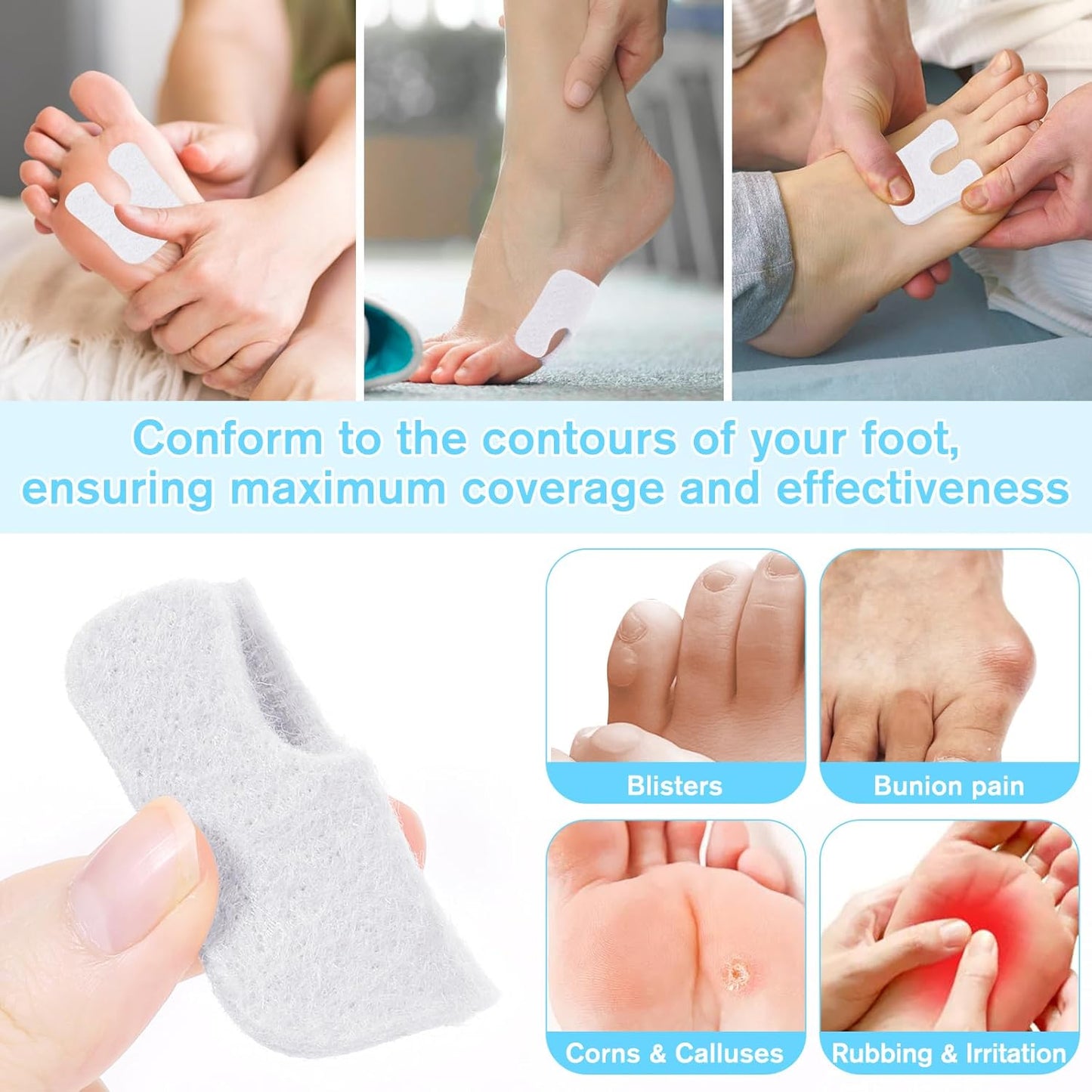 36 Pcs U-Shaped Callus Cushions, Soft Corn Pads for Foot Bottom, Felt Adhesive Metatarsal Pads, White Heel Protectors for Pain Relief, Prevent Calluses from Rubbing in Shoes for Men & Women.