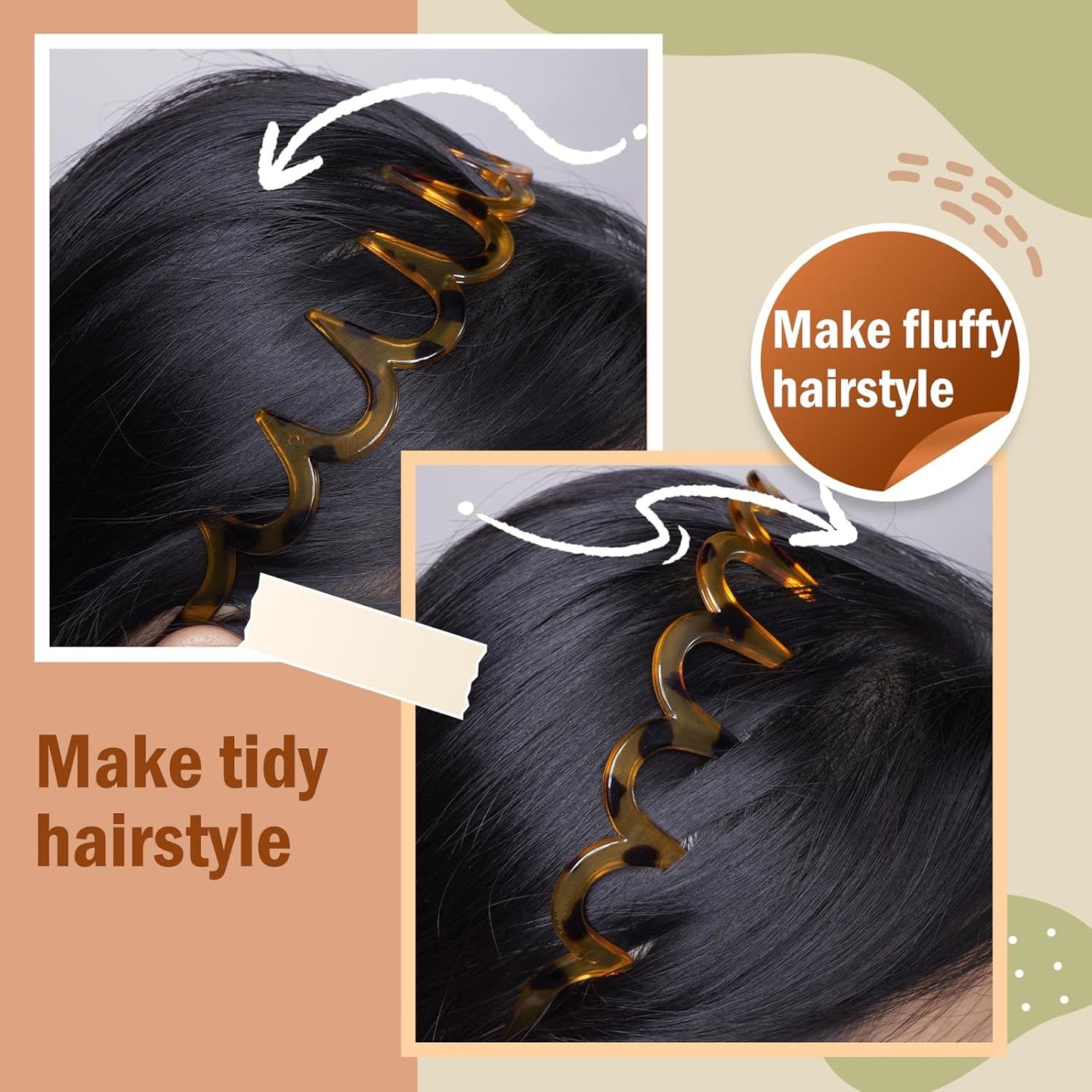 2PCS U Shape Fashion Tooth Hair Comb Headband 2025 New, High Cranium Headband for Women, Zig Zag Head Bands for Women Teens Hair Accessories Everyday Use (Amber-2PCS)