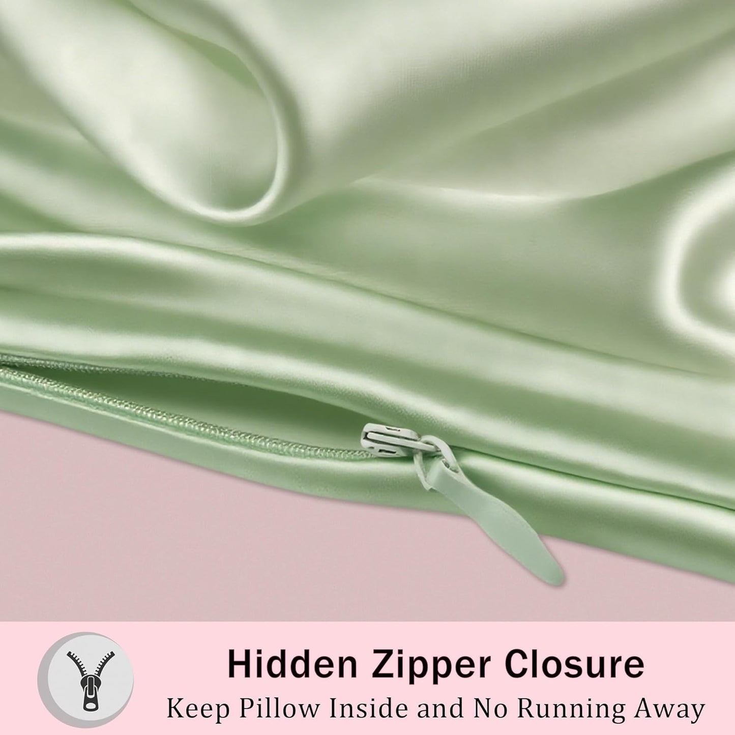 Mulberry Silk Body Pillow Pillowcase with Zipper, Ultra Smooth Soft Breathable Cooling Pillow Cases for Hot Sleepers, Silk Satin Body Pillow Cover for Hair and Skin (Sage Green, 20×54 Inches, 1 Pack)