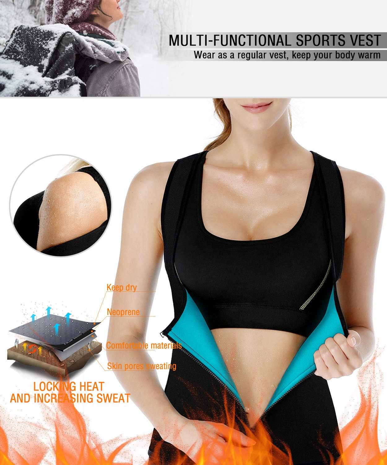 NonEcho Women Sauna Sweat Suit Sleeve Spa Cami Hot Neoprene Slimming Workout Vest Body Shaper Waist Trainer Top